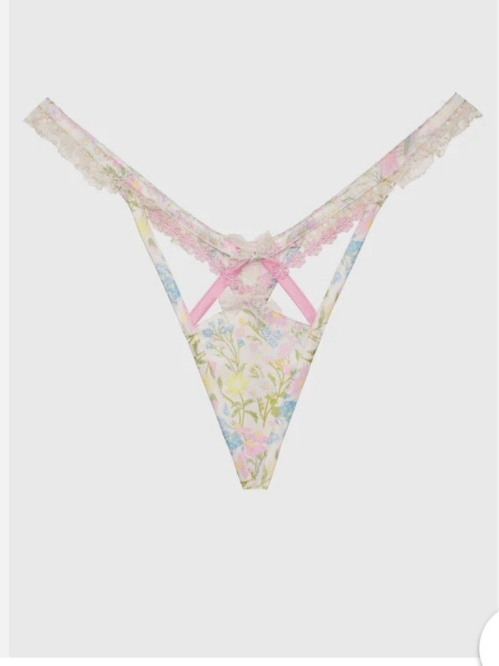 For Love And Lemons Pastel Floral Lace-Trim Thong - Pink Multi